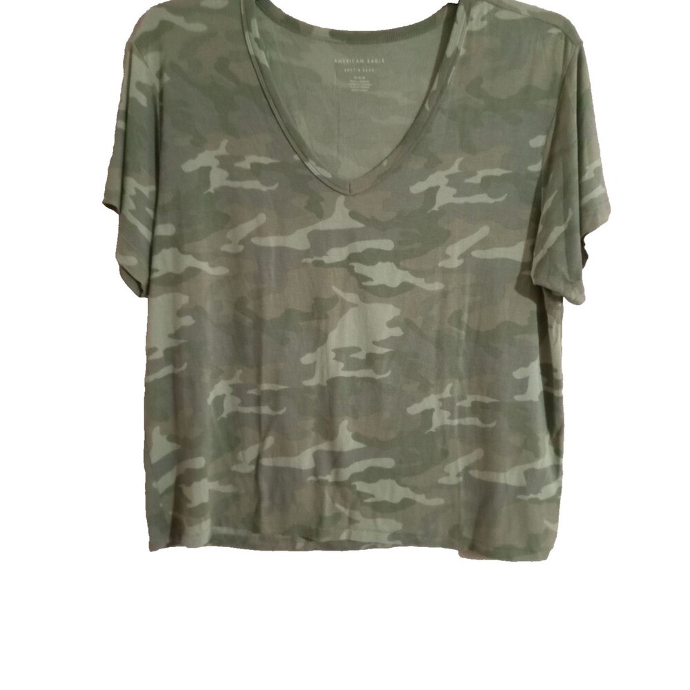 American Eagle Soft & Sex T-Shirt Women Medium Short Sleeve Como V -Neck  Green